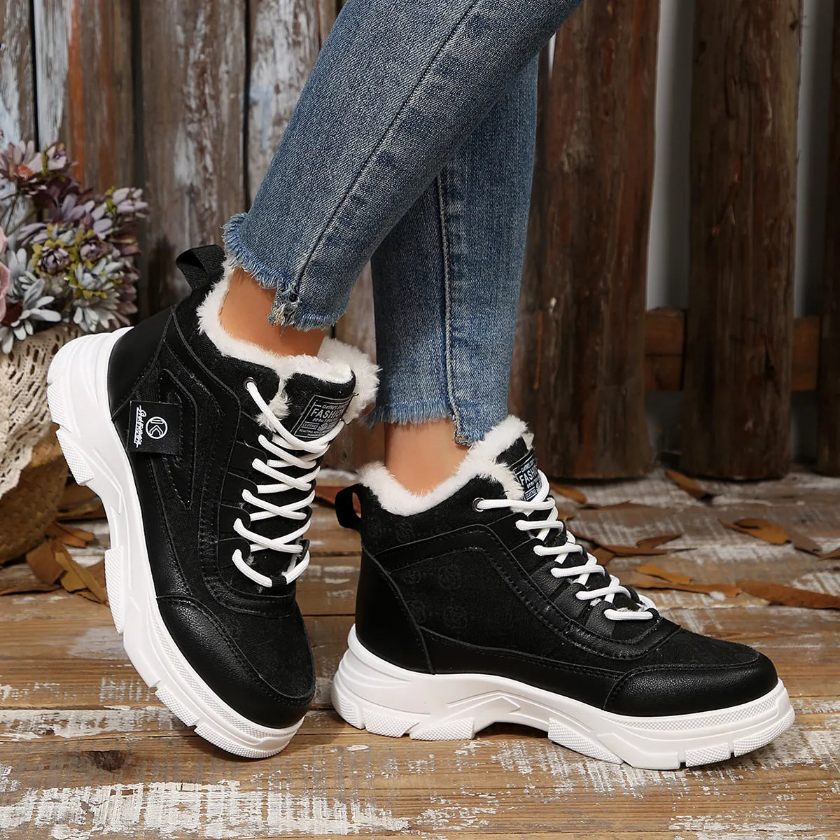 High-Top Platform Chunky Sneaker Boots with Lace-Up