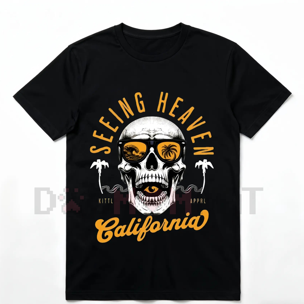 HAGBDH California Skull Graphic Tee – Vintage Streetwear Oversized T-Shirt