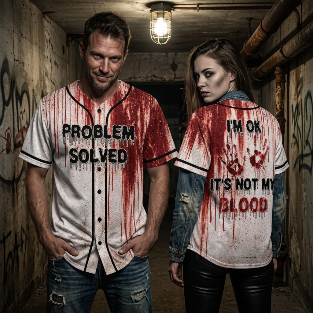 Unisex Horror Theme Graphic "Bloody" Baseball Jersey