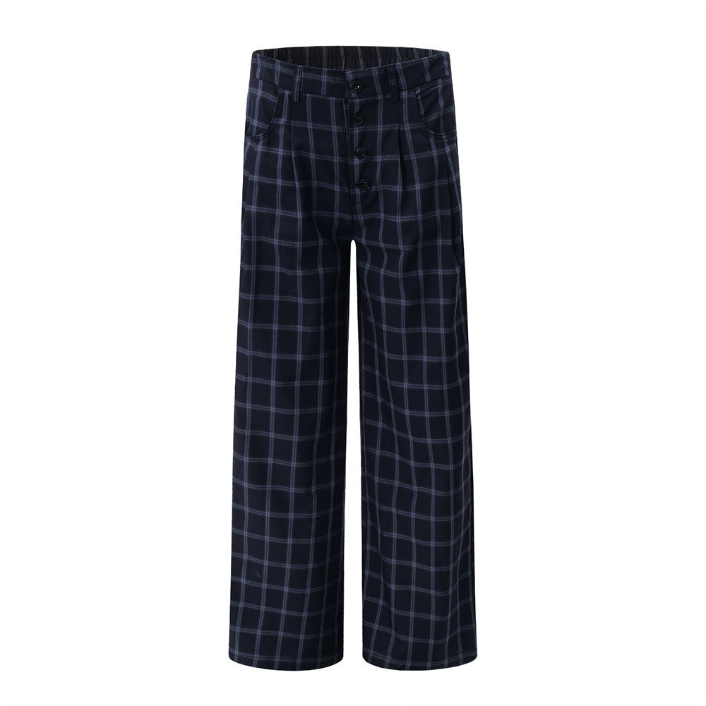 Retro Plaid Wide-Leg Pants – Men's