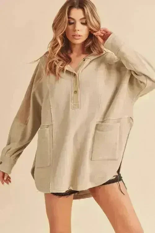 Slit Half-Snap Oversized Hoodie