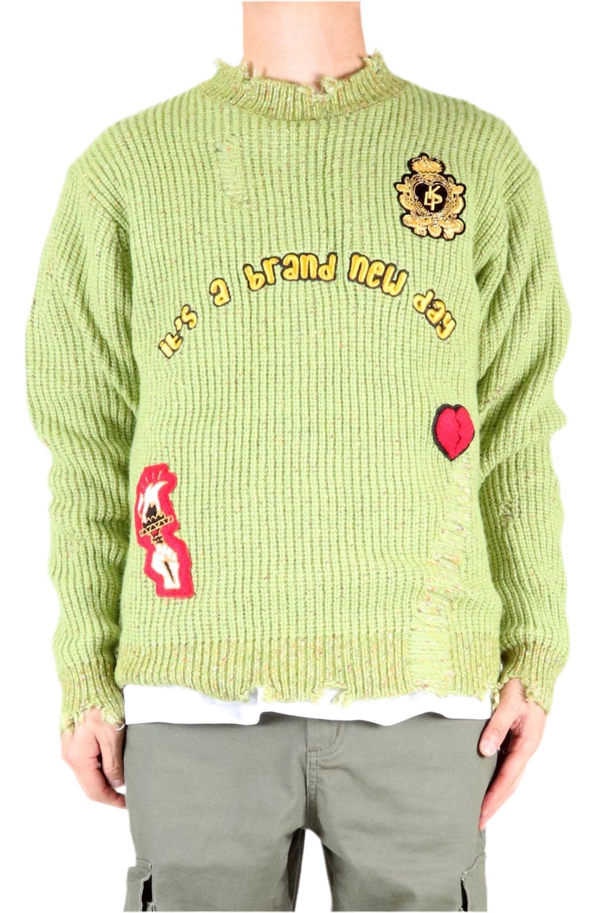 ORION Heavy Gauge Ripped Knit Sweater with patches