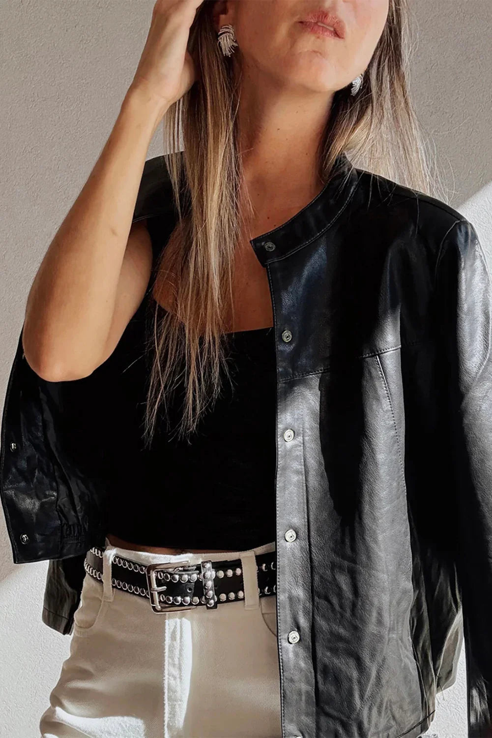 Black Faux Leather Boxy Jacket