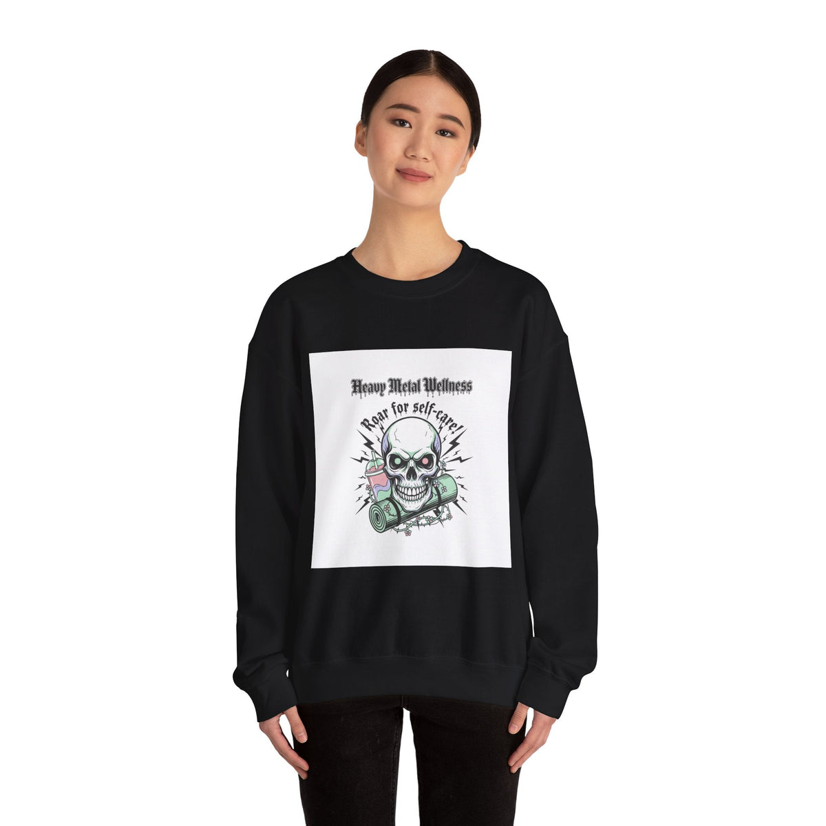 Heavy Metal Wellness Skull Crewneck Sweatshirt | metal font shirt, gothic wellness quote