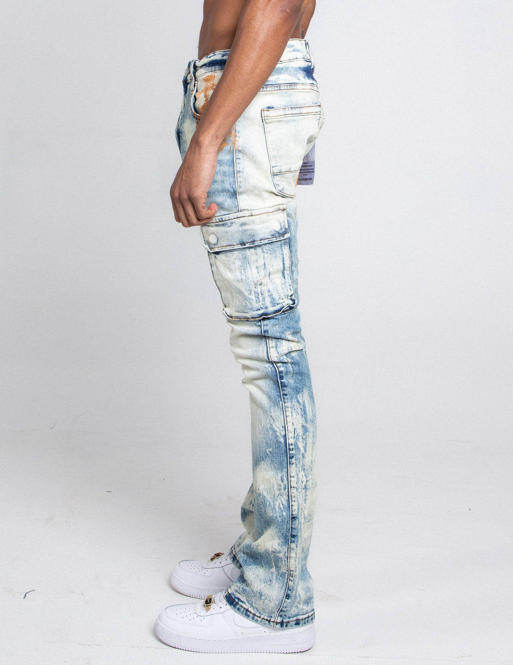 AJ29SK GREY/WHITE WASH STACKED CARGO JEANS