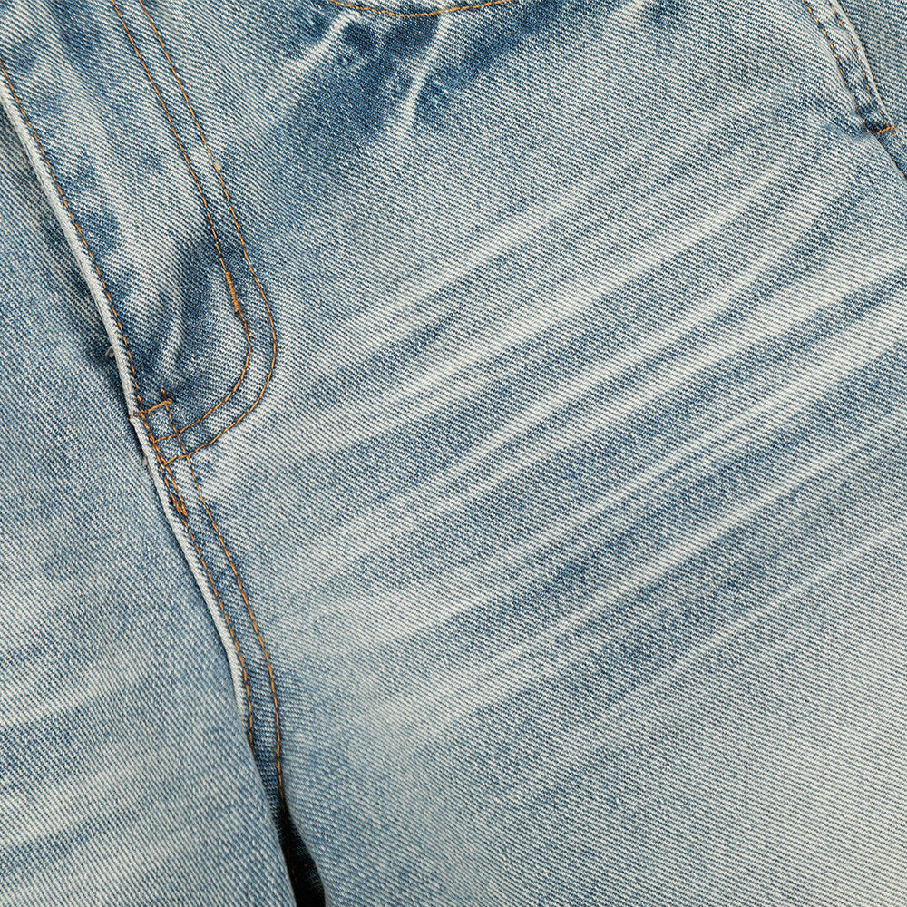 Punk Washed Gradient Wave Pattern Denim Pants Men's Loose Wide Leg Long Trousers Vibe Trendy Distressed Straight Leg Jeans