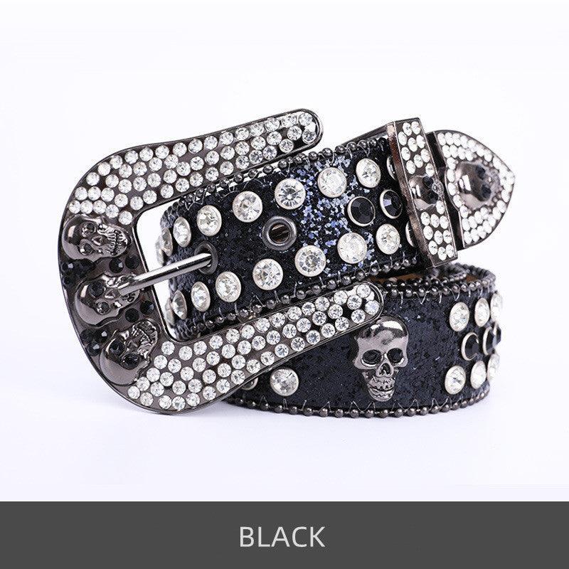 Skullduggery Western Rhinestone Belt | Punk Rock Skull Studded Fashion Belt