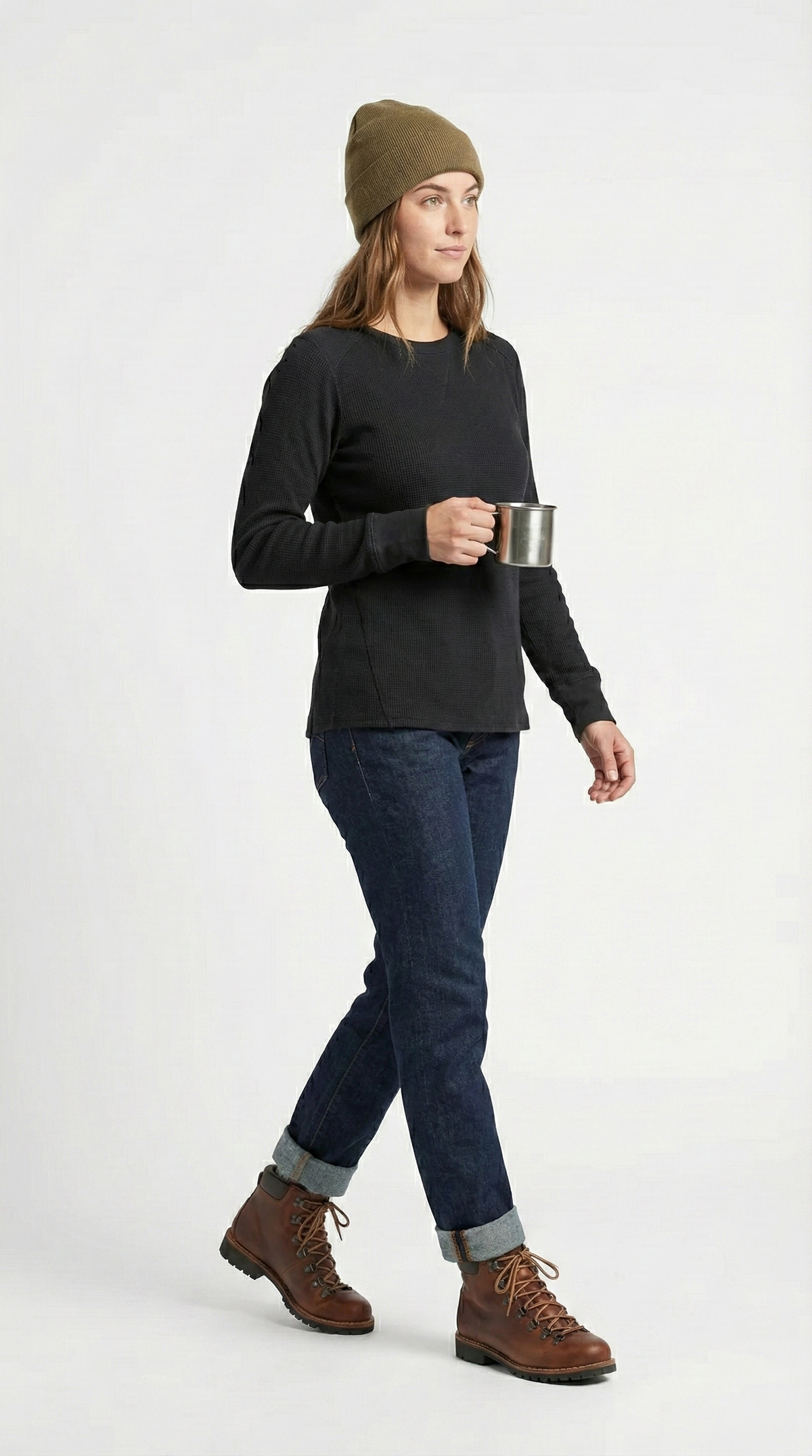 Heavyweight Waffle Knit Thermal Crewneck – Black