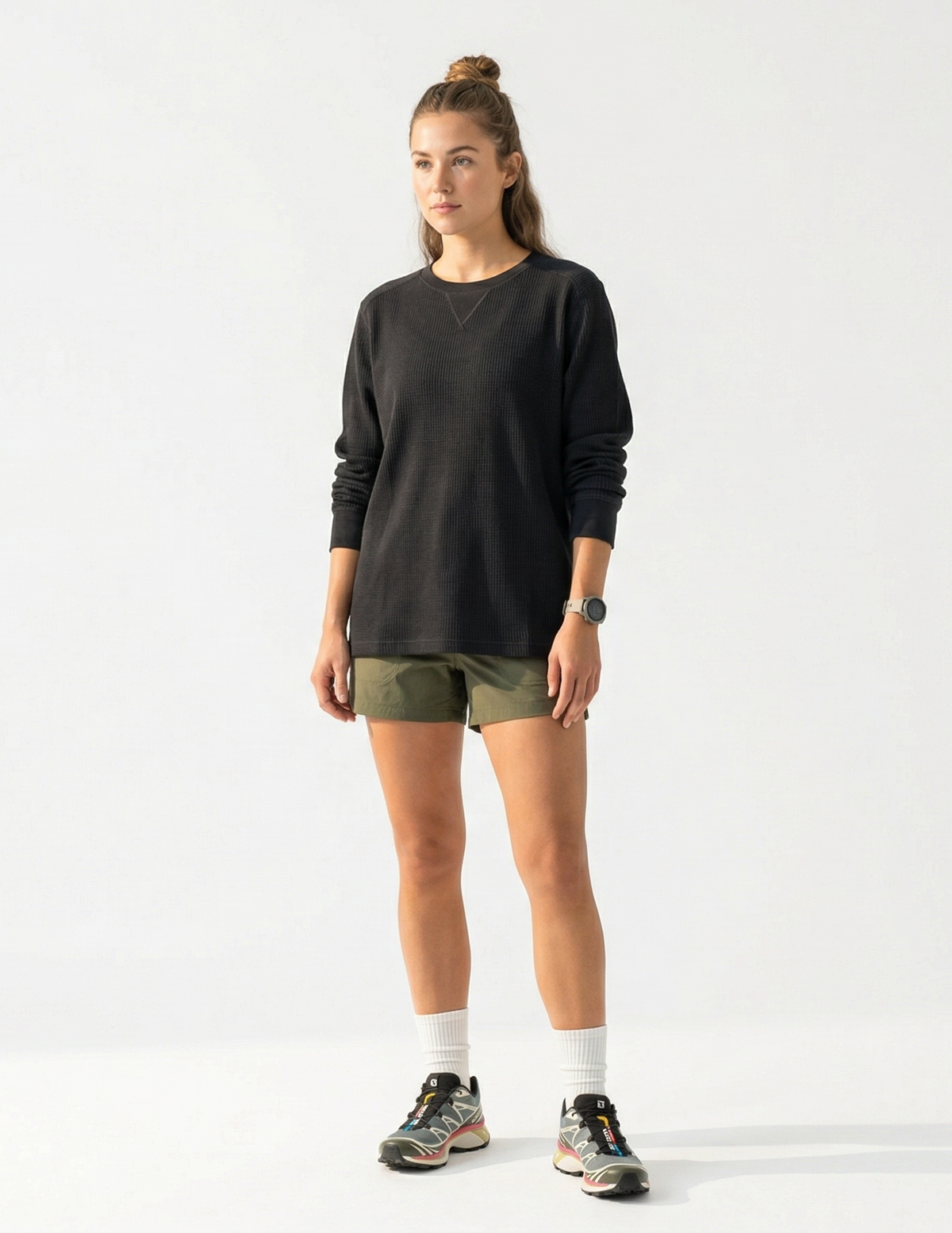 Heavyweight Waffle Knit Thermal Crewneck – Black