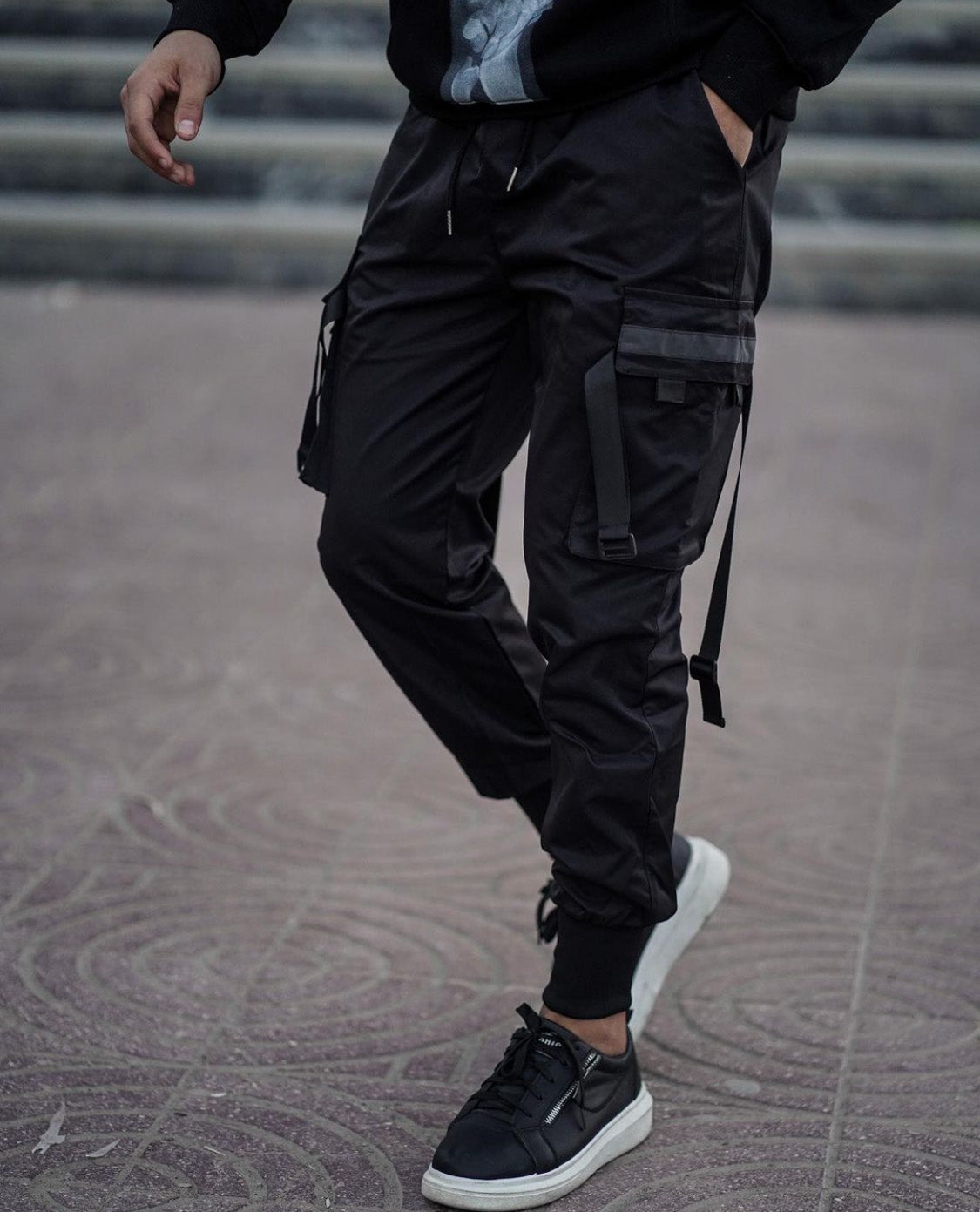 Techwear Strap Joggers – Matte Black