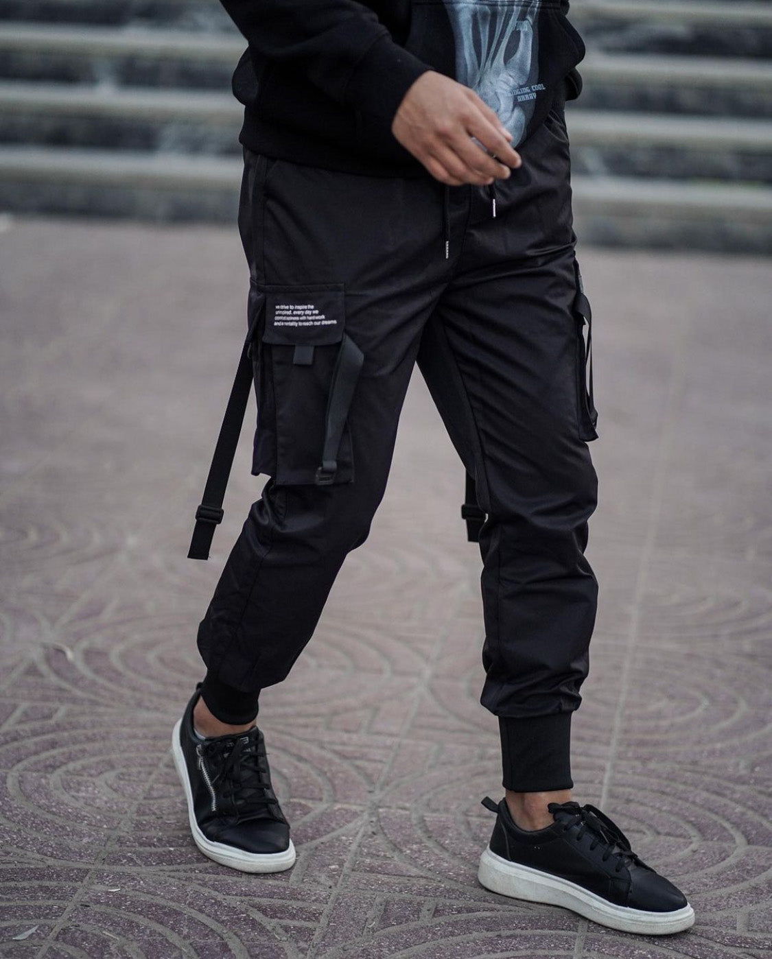 Techwear Strap Joggers – Matte Black