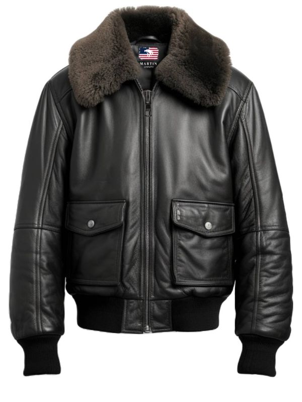 Men's Black G1 Leather Bomber Jacket