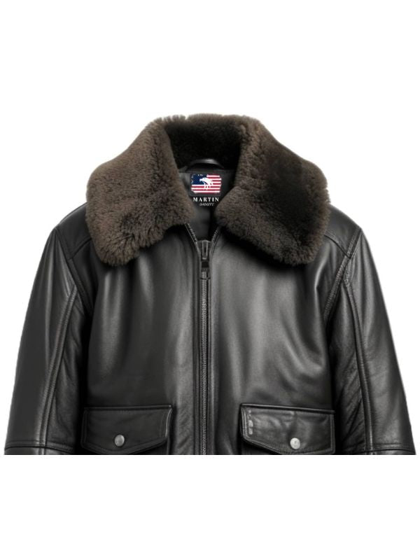 Men's Black G1 Leather Bomber Jacket
