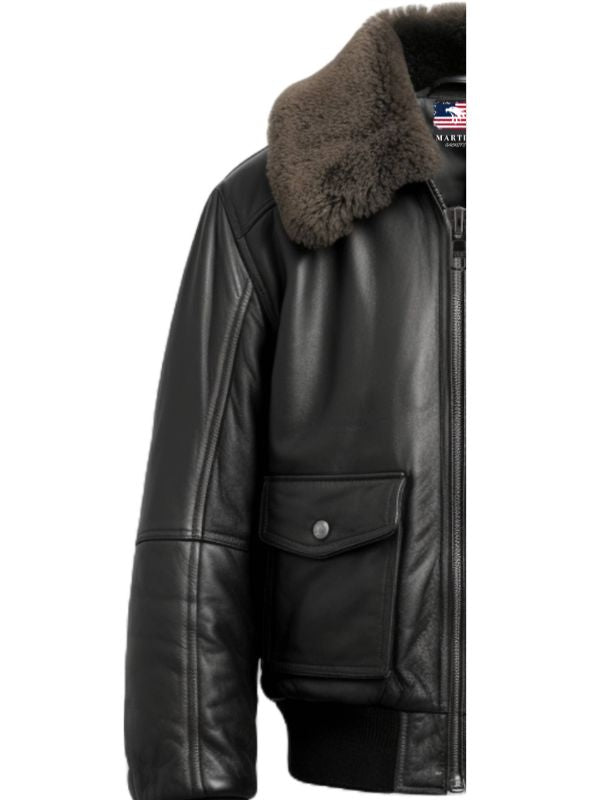Men's Black G1 Leather Bomber Jacket