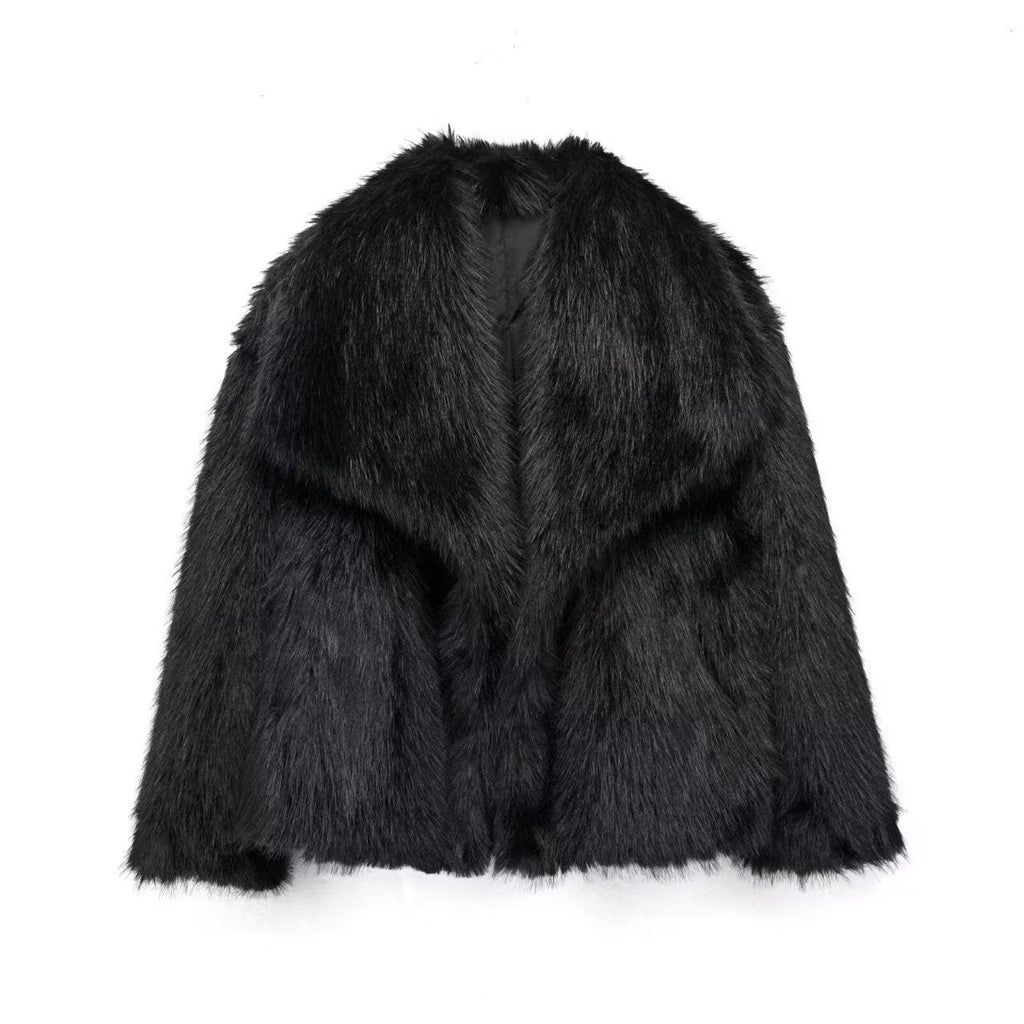 Oversized Faux Fur Coat with Large Lapel