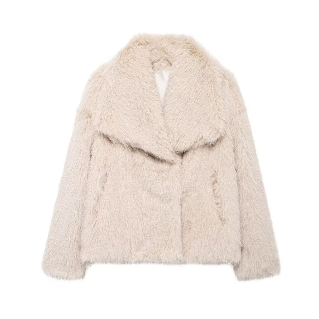 Oversized Faux Fur Coat with Large Lapel
