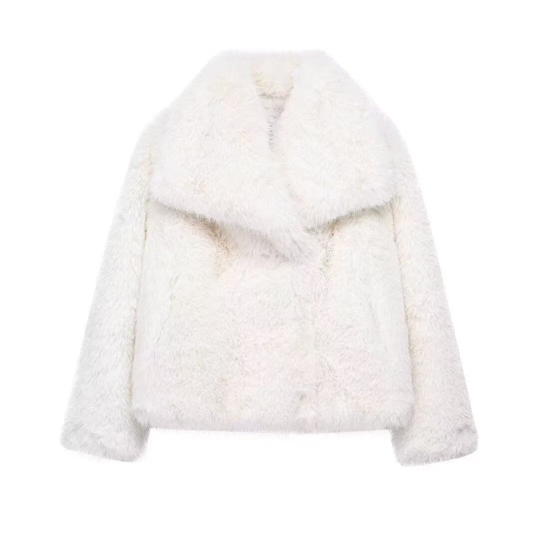 Oversized Faux Fur Coat with Large Lapel