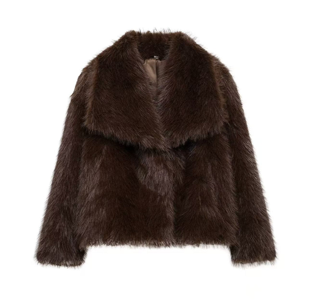 Oversized Faux Fur Coat with Large Lapel