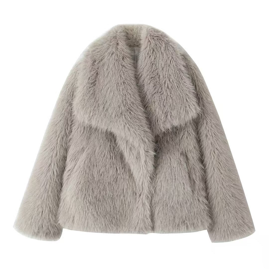 Oversized Faux Fur Coat with Large Lapel