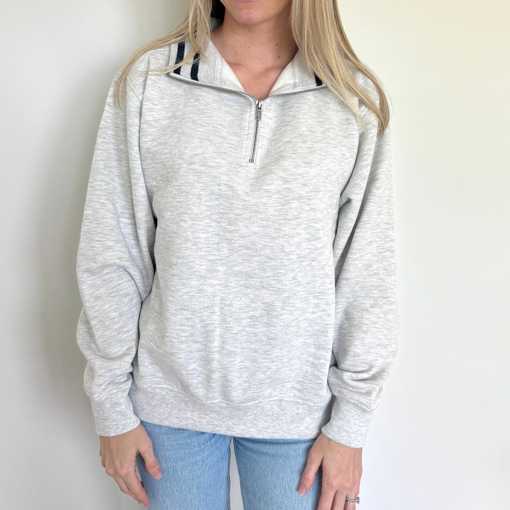 Heather Grey/Black Stripe Quarter Zip Pullover
