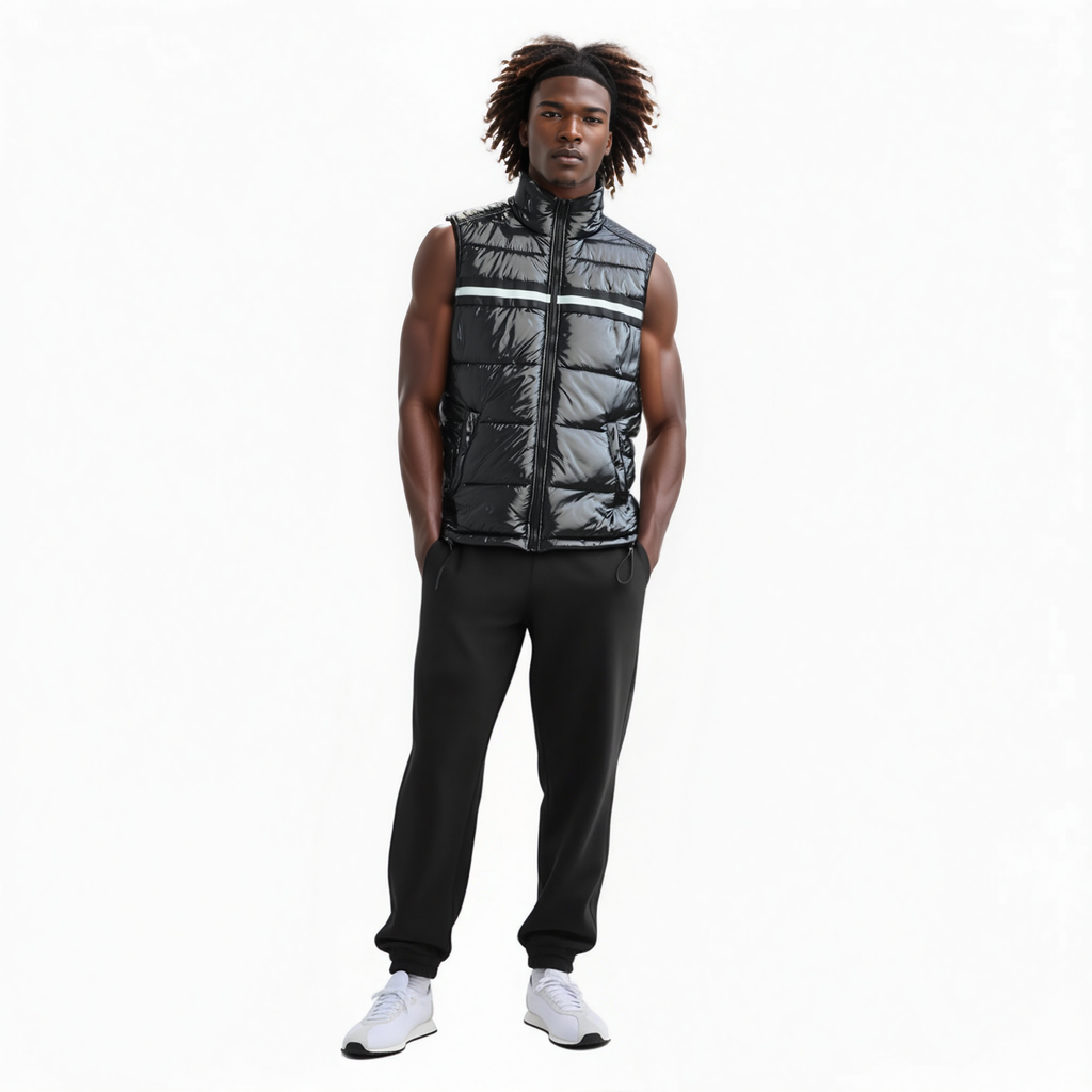 Men's Zip-Up Puffer Vest in Black - Konus Brand