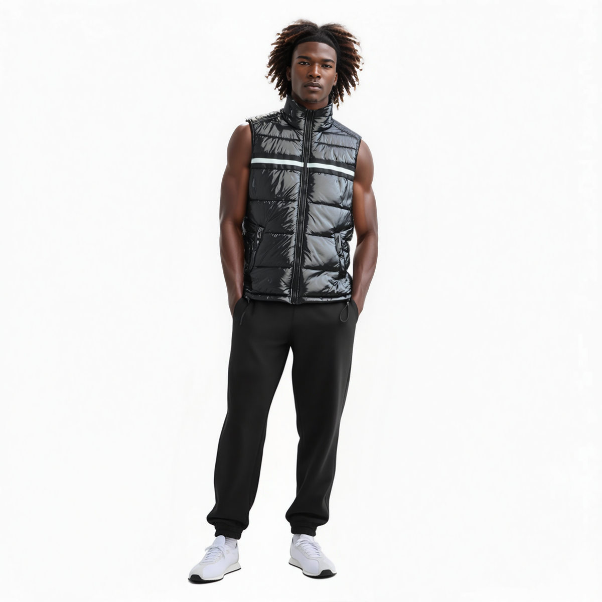 Men's Zip-Up Puffer Vest in Black - Konus Brand