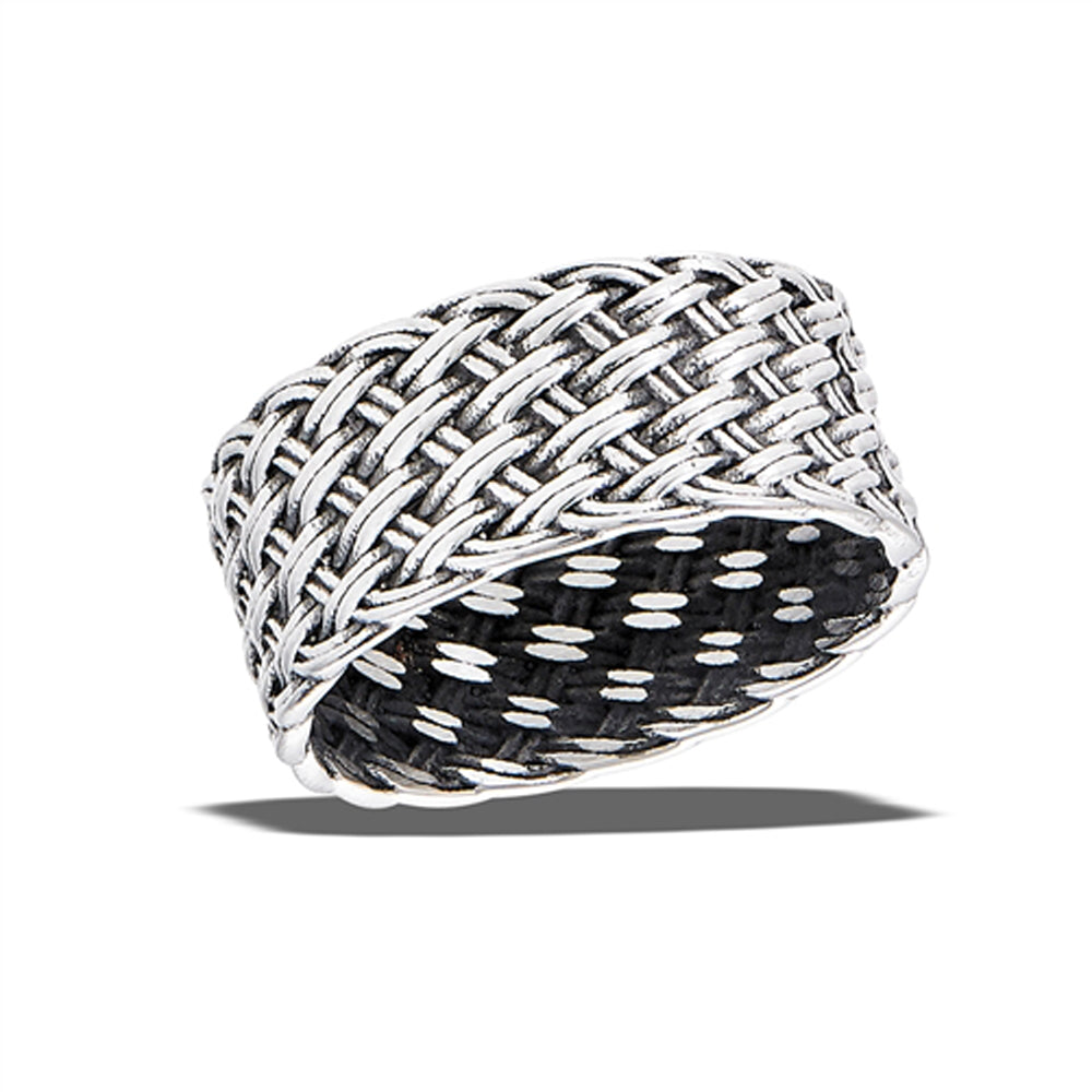 Weave Mesh Wide Wedding Men's Band Ring – Stainless Steel