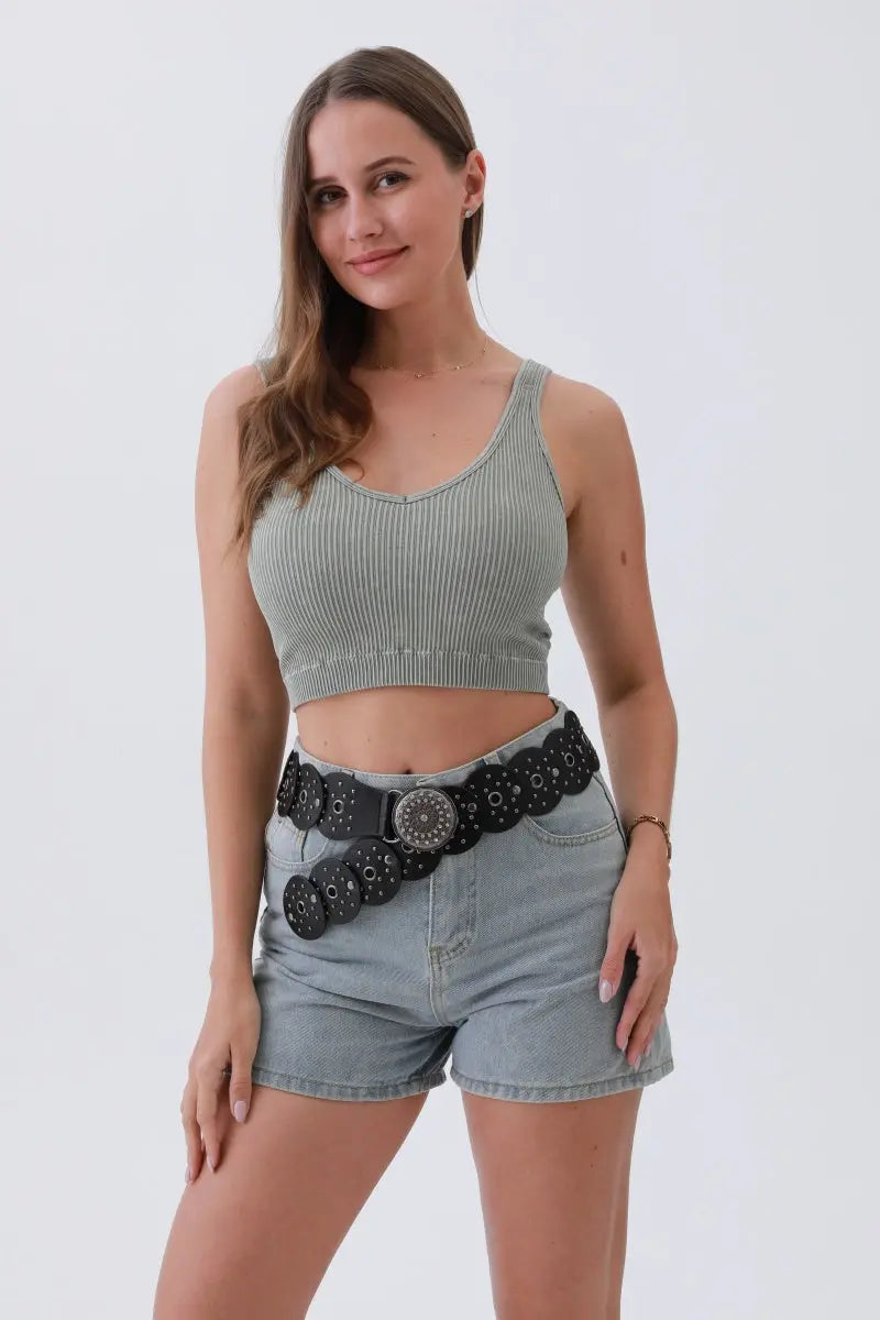 Edgy Hollow-Out Belt – Vintage Patchwork & Punk Studs⛓️✨