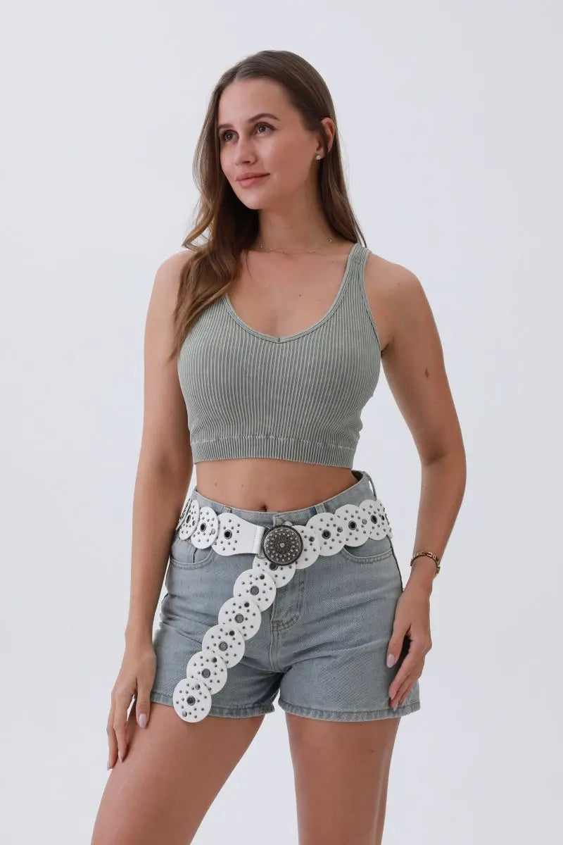 Edgy Hollow-Out Belt – Vintage Patchwork & Punk Studs⛓️✨