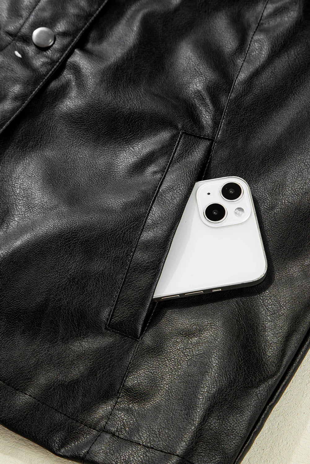 Black Faux Leather Boxy Jacket