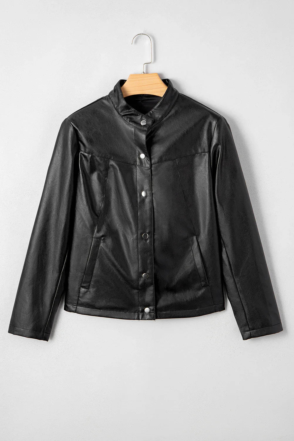 Black Faux Leather Boxy Jacket