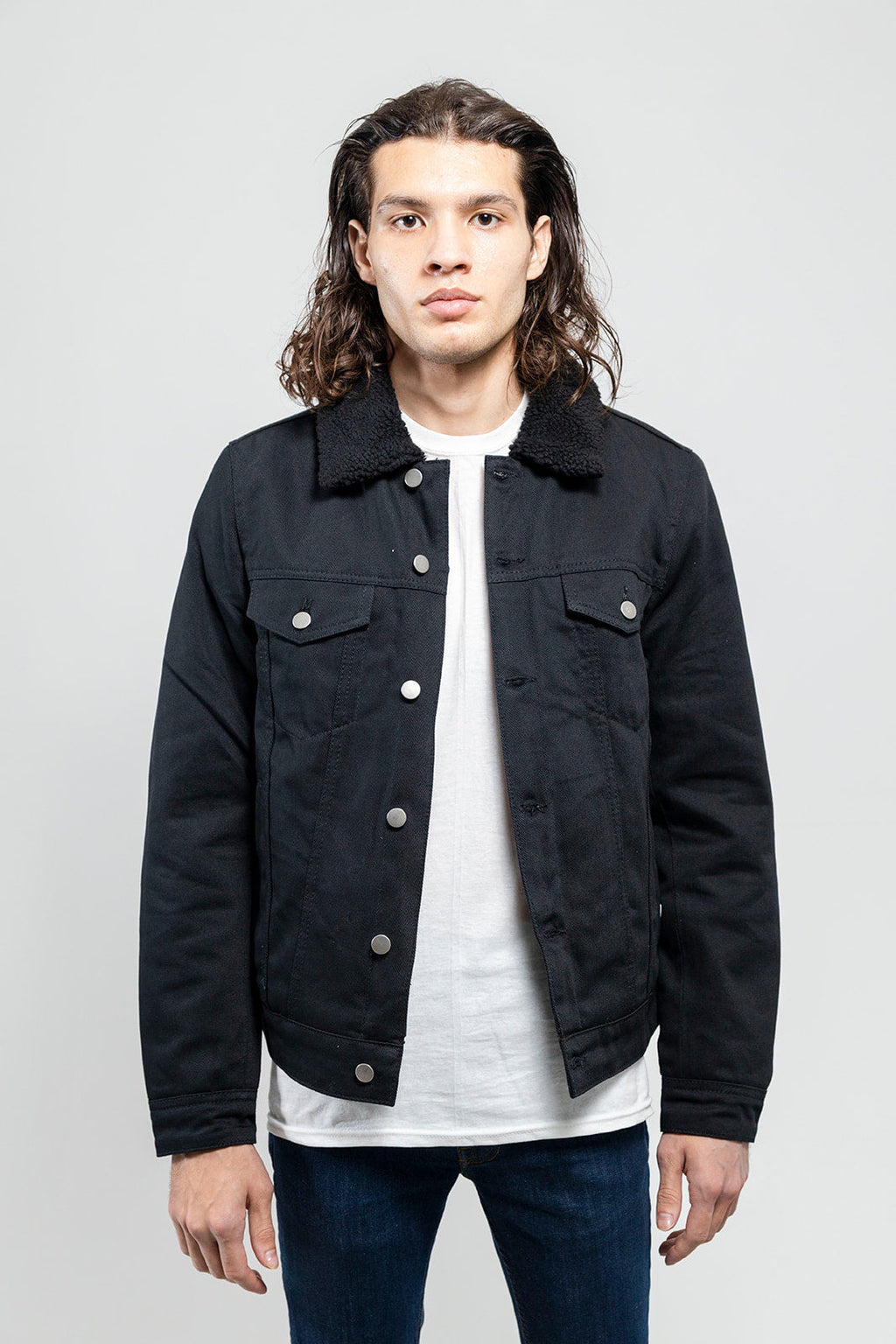 Cain Men's Faux Shearling Twill Trucker Jacket