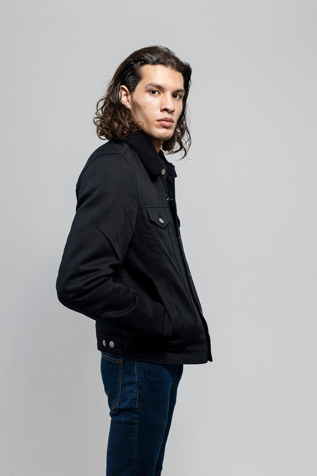 Cain Men's Faux Shearling Twill Trucker Jacket