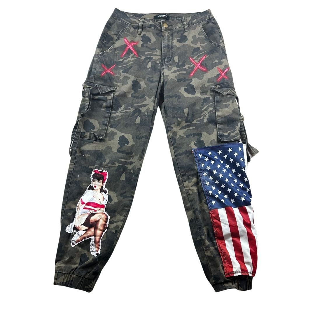 Camo Chaos | Hand-Painted Patchwork Cargo Pants