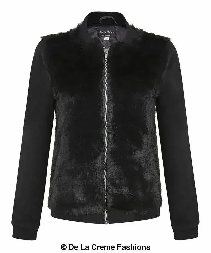 Faux Fur Varsity Bomber Jacket – Women's