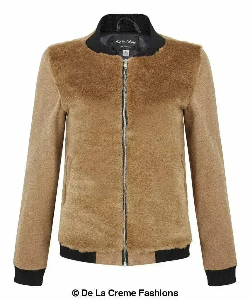 Faux Fur Varsity Bomber Jacket – Women's