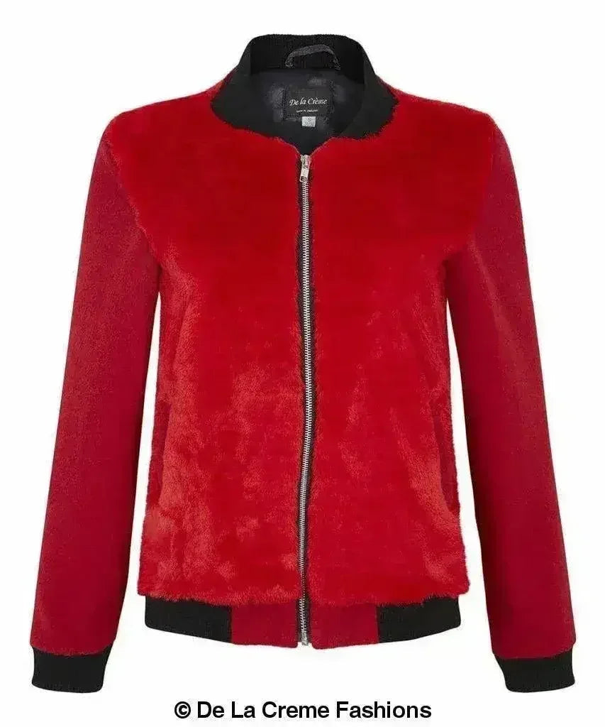 Faux Fur Varsity Bomber Jacket – Women's