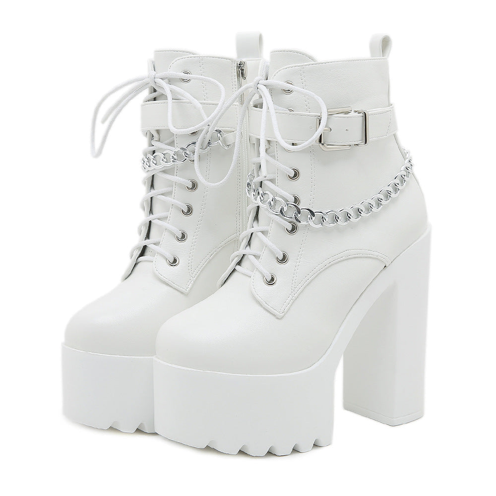 Platform Booties Women's High Heel Chunky Heel Martin Boots