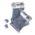 Women's Fingerless Faux Fur Trim Suede Gloves Drawstring