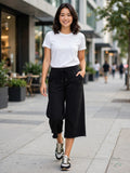 Ideology Womens Black Cropped Wide-Leg Sweatpants