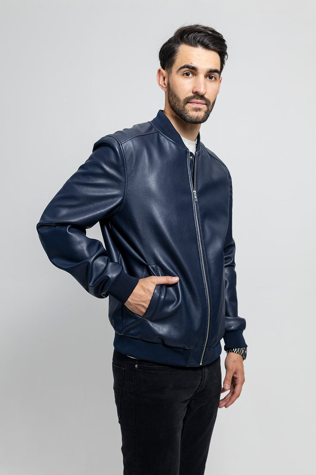 Vegan Leather Bomber Jacket